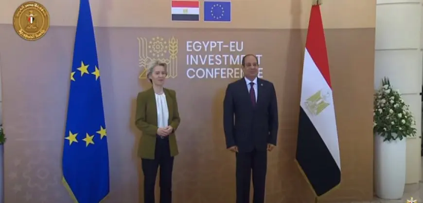 ة تذكارية للرئيس السيسي وفون دير لاين قبيل انطلاق مؤتمر الاستثمار المصري الأوروبي